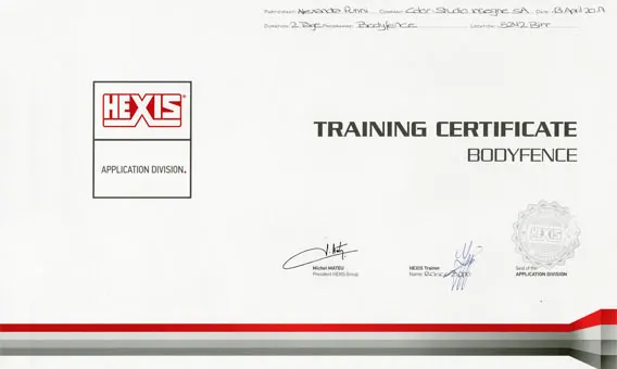Training certificate HEXIS Bodyfence